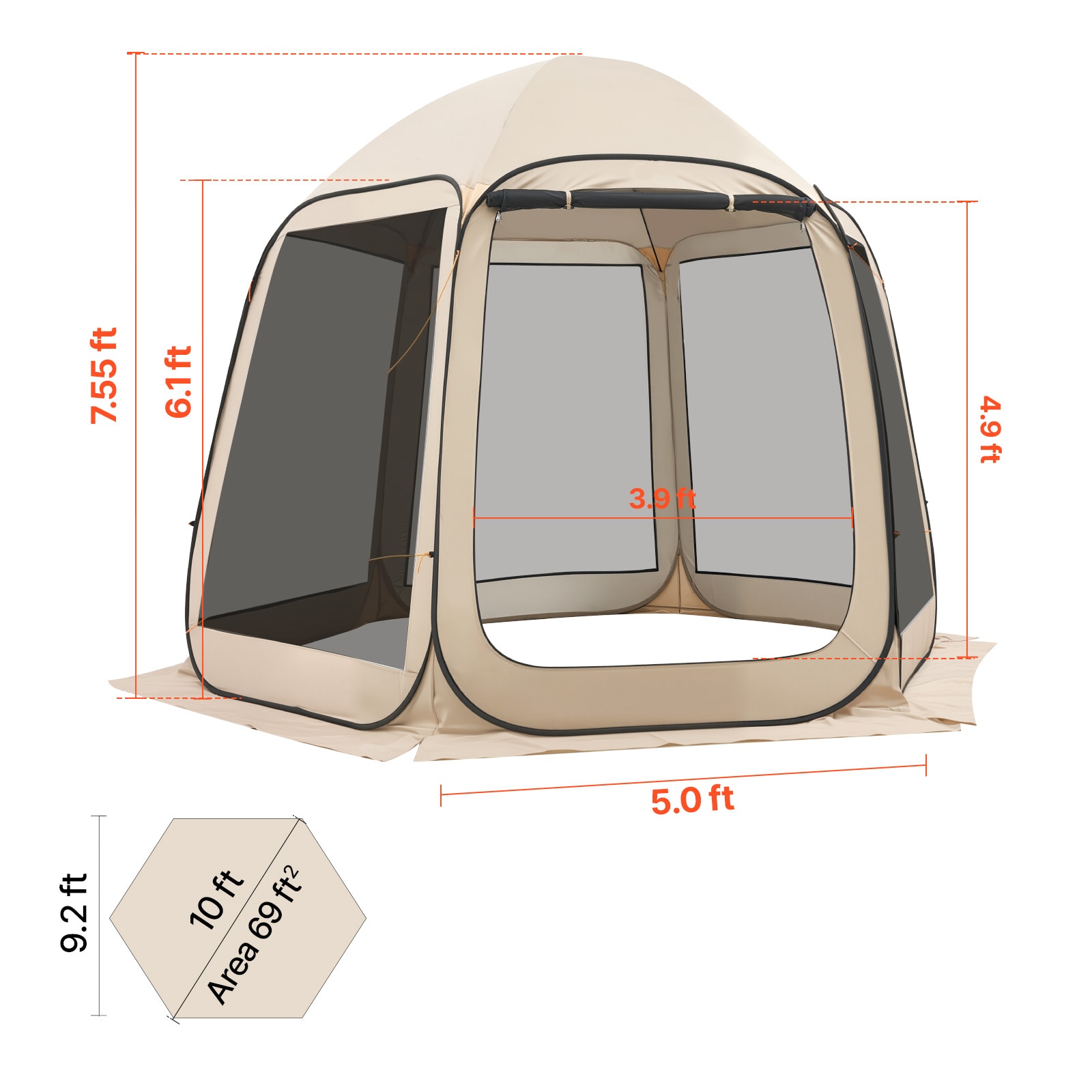 Pop Up Screen House Tent For Garden And Patio With Netting Sides_voghion.com